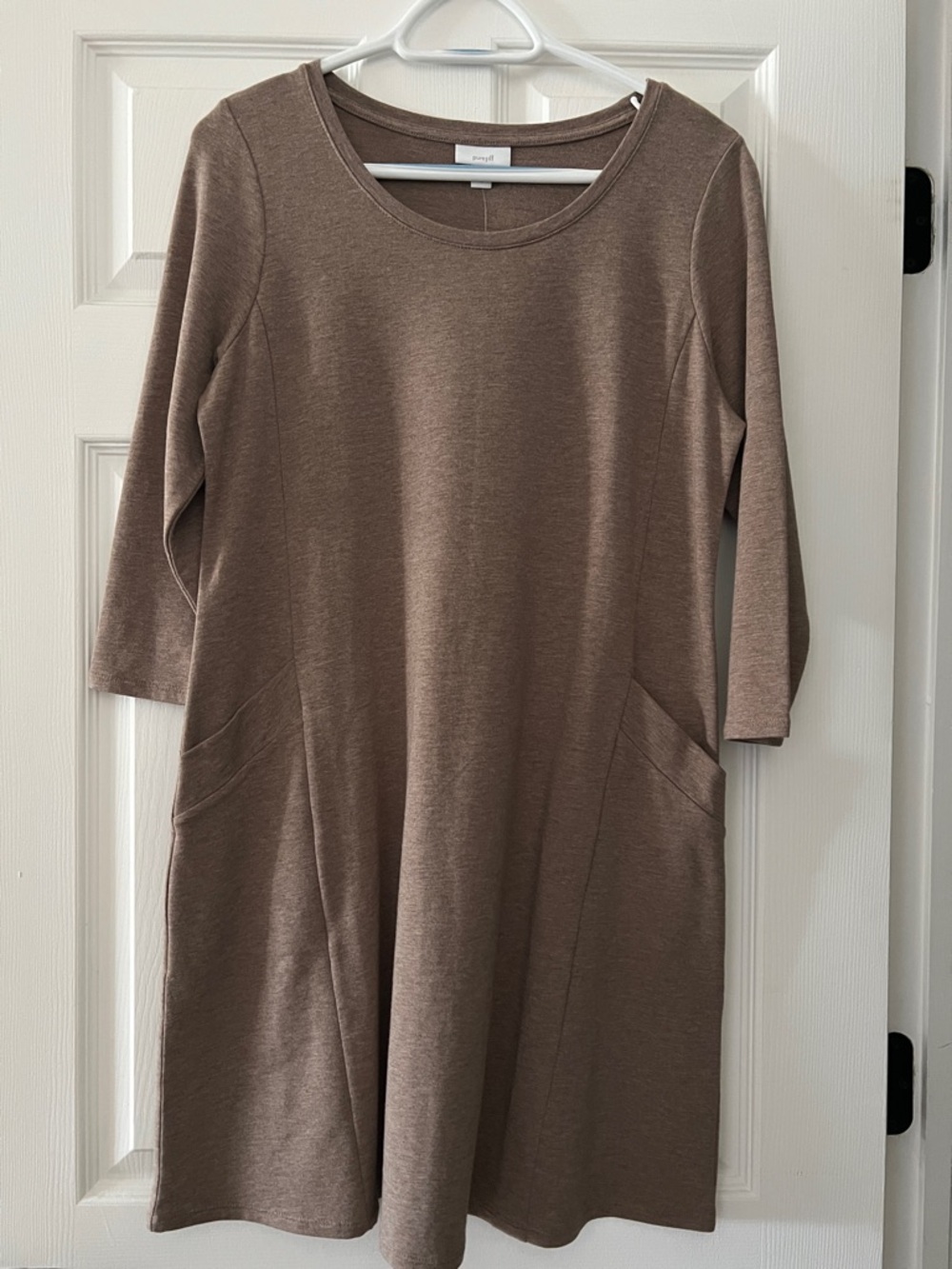 Classic Scoop-Neck Midi Dress in Taupe with Side Pockets